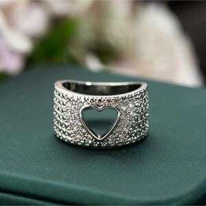 Titanium Ring with Hollowed Heart and Inlaid Zirconia Fashion stones